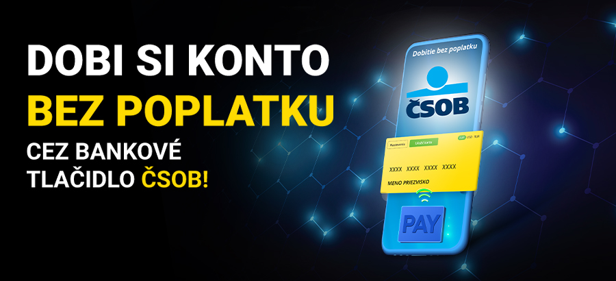 Dobi si hráčske konto bez poplatku cez bankové tlačidlo ČSOB!