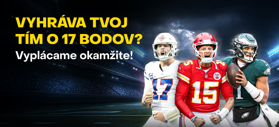 Vedie tvoj tím v NFL o&nbsp;17 bodov? Výhru máš&nbsp;okamžite!